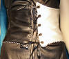 batman begins style cincher, white black and purple, trimmed, front view, reversible